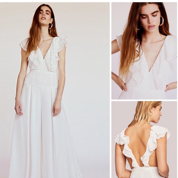 fame and partners free people jack open back ruffle sleeve wide leg jumpsuit